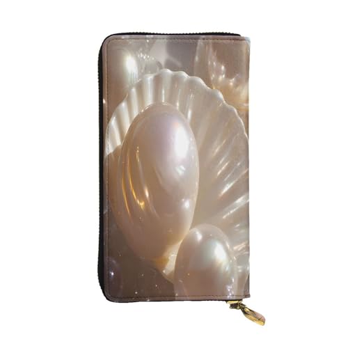 WZYWHJ Modische Damen-Geldbörse aus Leder, lang, mit mehreren Fächern und Reißverschluss, schönes Muschelmuster von WZYWHJ