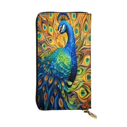 WZYWHJ Modische Damen-Geldbörse aus Leder, lang, mit mehreren Fächern und Reißverschluss, schönes Pfauenmuster von WZYWHJ
