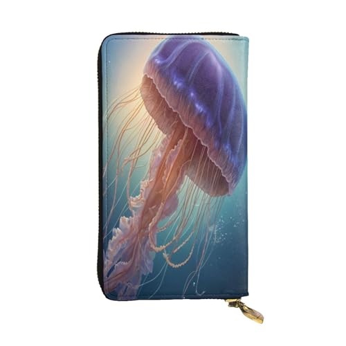 WZYWHJ Modische Damen-Geldbörse aus Leder, lang, mit mehreren Fächern und Reißverschluss, schönes Quallenmuster von WZYWHJ