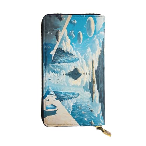 WZYWHJ Modische Damen-Geldbörse aus Leder, lang, mit mehreren Fächern und Reißverschluss, schwimmendes Inselmuster von WZYWHJ