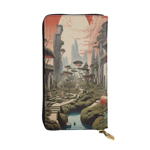 WZYWHJ Modische Damen-Geldbörse aus Leder, lang, mit mehreren Fächern und Reißverschluss, surrealistisches Gartenmuster von WZYWHJ
