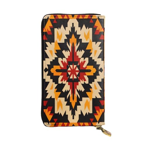 WZYWHJ Modische Damen-Geldbörse aus Leder, lang, mit mehreren Fächern und Reißverschluss, symmetrisches Blockmuster von WZYWHJ