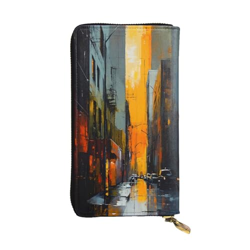 WZYWHJ Modische Damen-Geldbörse aus Leder, lang, mit mehreren Fächern und Reißverschluss, urbanes abstraktes Muster von WZYWHJ