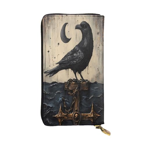 WZYWHJ Modische Damen-Geldbörse aus Leder, lang, mit mehreren Fächern und Reißverschluss-Design, Anker-Crow-Muster von WZYWHJ