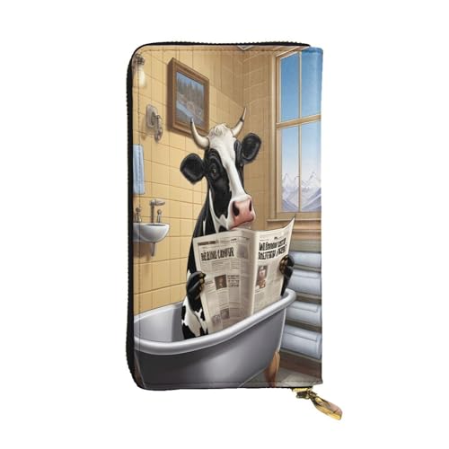 WZYWHJ Modische Damen-Geldbörse aus Leder, lang, mit mehreren Fächern und Reißverschluss-Design, Badezimmer, Kuhmuster von WZYWHJ