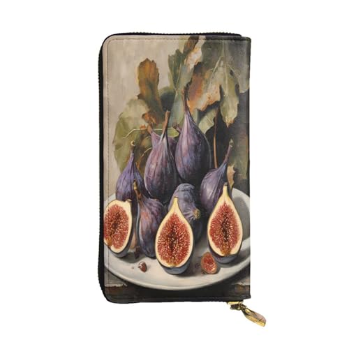 WZYWHJ Modische Damen-Geldbörse aus Leder, lang, mit mehreren Fächern und Reißverschluss-Design, Feigenmuster von WZYWHJ