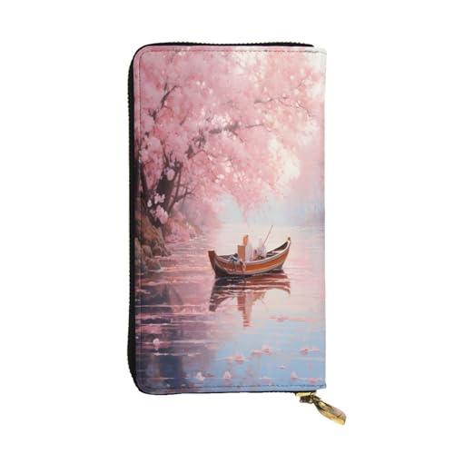 WZYWHJ Modische Damen-Geldbörse aus Leder, lang, mit mehreren Fächern und Reißverschluss-Design, Kirschblüten, Herbstmuster von WZYWHJ