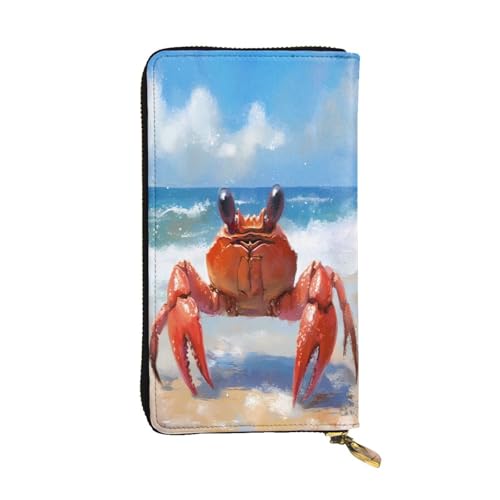 WZYWHJ Modische Damen-Geldbörse aus Leder, lang, mit mehreren Fächern und Reißverschluss-Design, Krabben am Strand von WZYWHJ