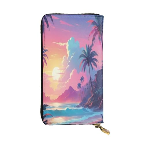 WZYWHJ Modische Damen-Geldbörse aus Leder, lang, mit mehreren Fächern und Reißverschluss-Design, Retro-Wellen-Handflächenmuster von WZYWHJ