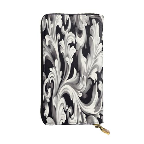 WZYWHJ Modische Damen-Geldbörse aus Leder, lang, mit mehreren Fächern und Reißverschluss-Design, Ringelgrasmuster von WZYWHJ