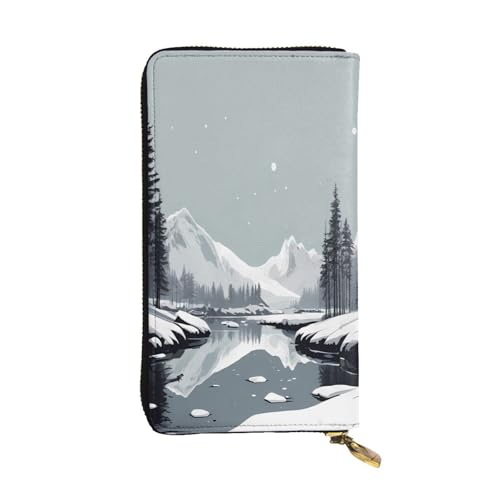 WZYWHJ Modische Damen-Geldbörse aus Leder, lang, mit mehreren Fächern und Reißverschluss-Design, Schneeszenen-Muster von WZYWHJ