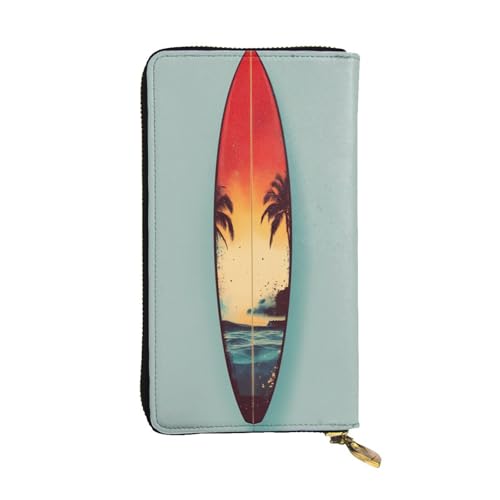 WZYWHJ Modische Damen-Geldbörse aus Leder, lang, mit mehreren Fächern und Reißverschluss-Design, Surfbrett-Muster von WZYWHJ