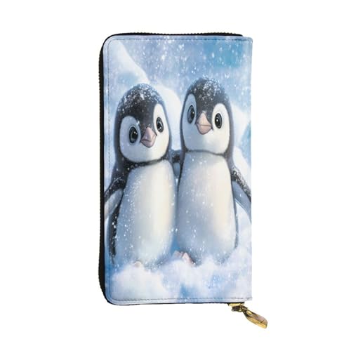 WZYWHJ Modische Damen-Geldbörse aus Leder, lang, mit mehreren Fächern und Reißverschluss-Design, ein Paar kleine Pinguine von WZYWHJ