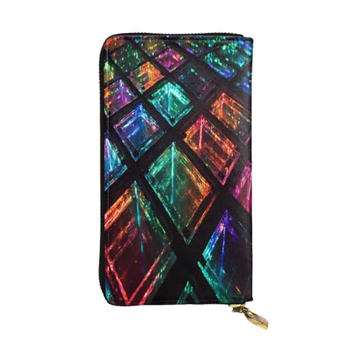 WZYWHJ Modische Damen-Geldbörse aus Leder, lang, mit mehreren Fächern und Reißverschluss-Design, fluoreszierendes Gittermuster von WZYWHJ