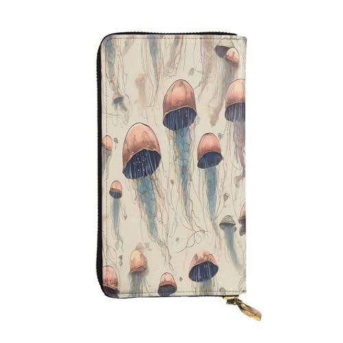 WZYWHJ Modische Damen-Geldbörse aus Leder, lang, mit mehreren Fächern und Reißverschluss-Design, hängende Quallen von WZYWHJ