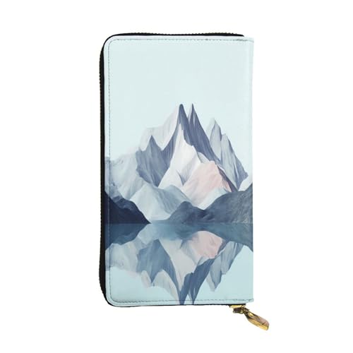 WZYWHJ Modische Damen-Geldbörse aus Leder, lang, mit mehreren Fächern und Reißverschluss-Design, reflektiertes Bergmuster von WZYWHJ