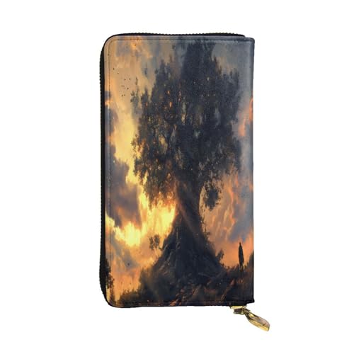 WZYWHJ Modische Damen-Geldbörse aus Leder, lang, mit mehreren Fächern und Reißverschluss-Design, riesiges Baum-at Dusk-Muster von WZYWHJ