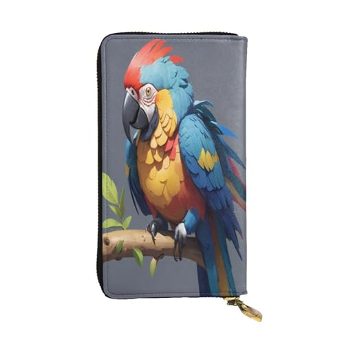 WZYWHJ Modische Damen-Geldbörse aus Leder, lang, mit mehreren Fächern und Reißverschluss-Design, ruhiges Papageienmuster von WZYWHJ