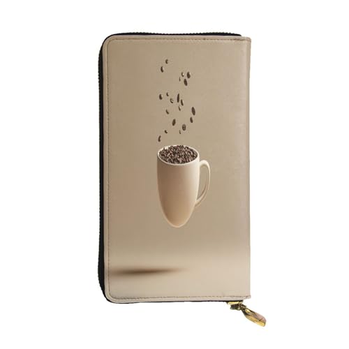 WZYWHJ Modische Damen-Geldbörse aus Leder, lang, mit mehreren Fächern und Reißverschluss-Design, schwimmendes Kaffeetassenmuster von WZYWHJ