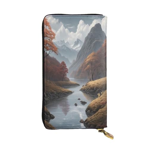 WZYWHJ Modische Damen-Geldbörse aus Leder, lang, mit mehreren Fächern und Reißverschluss-Design, stilles Tal von WZYWHJ