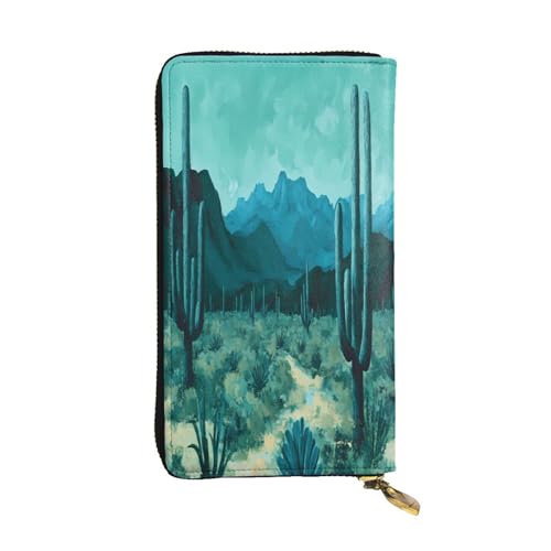WZYWHJ Modische Damen-Geldbörse aus Leder, lang, mit mehreren Fächern und Reißverschluss-Design, tiefes Kaktus-Wüstenmuster von WZYWHJ