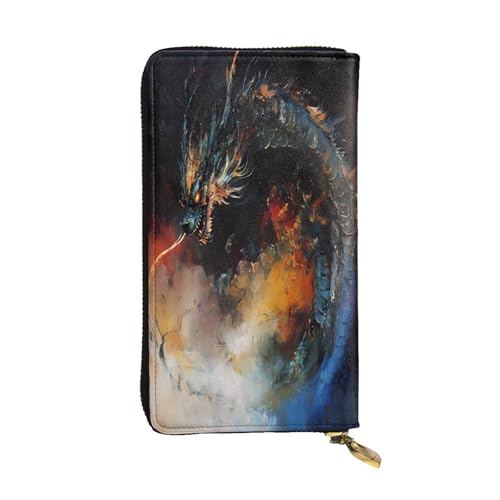 WZYWHJ Modische Damen Leder Lange Clutch Geldbörse mit mehreren Fächern und Reißverschluss Design Abstraktes Drachenmuster von WZYWHJ