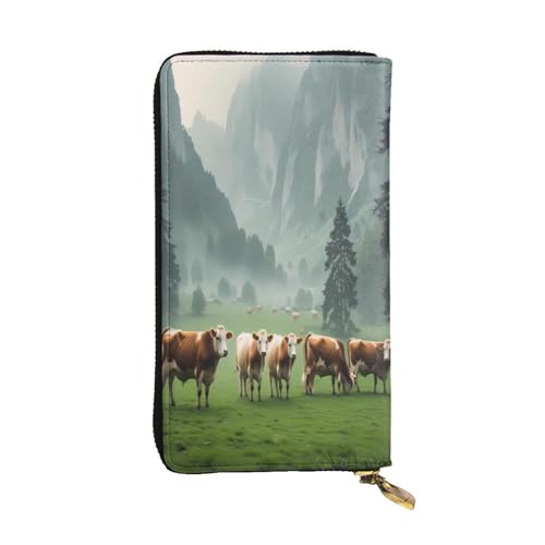 WZYWHJ Modische Damen Leder Lange Clutch Geldbörse mit mehreren Fächern und Reißverschluss Design Alpenrinder Muster von WZYWHJ