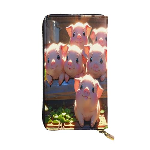 WZYWHJ Modische Damen Leder Lange Clutch Geldbörse mit mehreren Fächern und Reißverschluss Design Baby Schwein Muster von WZYWHJ