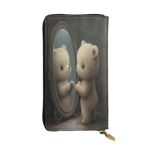 WZYWHJ Modische Damen Leder Lange Clutch Geldbörse mit mehreren Fächern und Reißverschluss Design Bär im Spiegel Muster von WZYWHJ
