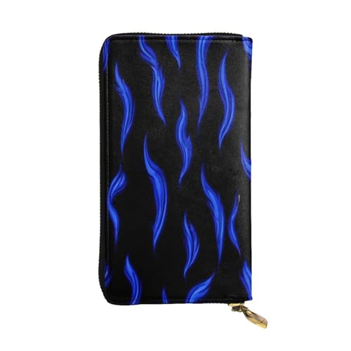 WZYWHJ Modische Damen Leder Lange Clutch Geldbörse mit mehreren Fächern und Reißverschluss Design Blau Flammenmuster von WZYWHJ