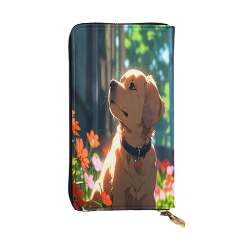 WZYWHJ Modische Damen Leder Lange Clutch Geldbörse mit mehreren Fächern und Reißverschluss Design Blumen und Welpen Muster von WZYWHJ