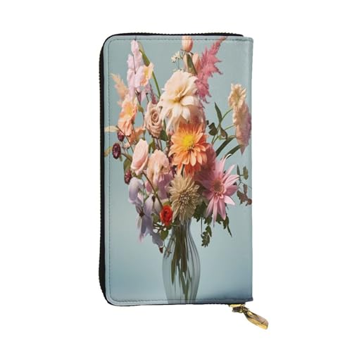 WZYWHJ Modische Damen Leder Lange Clutch Geldbörse mit mehreren Fächern und Reißverschluss Design Blumenkorb Muster von WZYWHJ