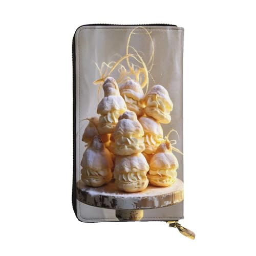 WZYWHJ Modische Damen Leder Lange Clutch Geldbörse mit mehreren Fächern und Reißverschluss Design Creme Puffs Muster von WZYWHJ