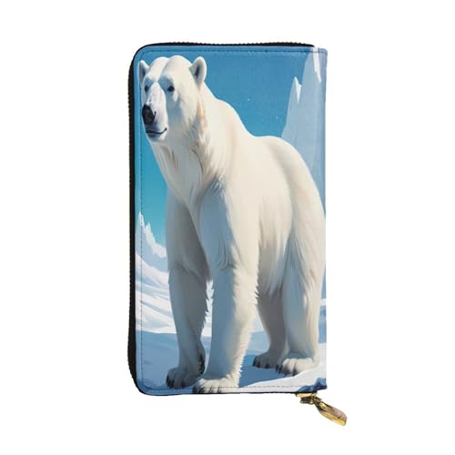 WZYWHJ Modische Damen Leder Lange Clutch Geldbörse mit mehreren Fächern und Reißverschluss Design Eisbär Muster von WZYWHJ