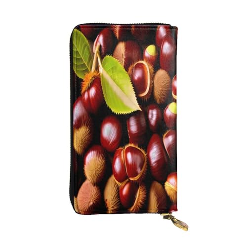WZYWHJ Modische Damen Leder Lange Clutch Geldbörse mit mehreren Fächern und Reißverschluss Design Frisches Kastanienmuster von WZYWHJ