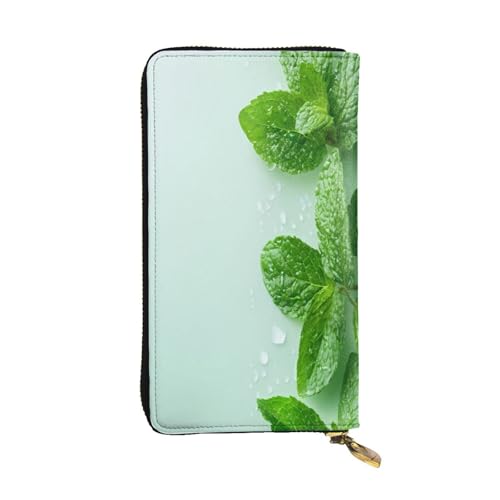 WZYWHJ Modische Damen Leder Lange Clutch Geldbörse mit mehreren Fächern und Reißverschluss Design Frisches Minzmuster von WZYWHJ