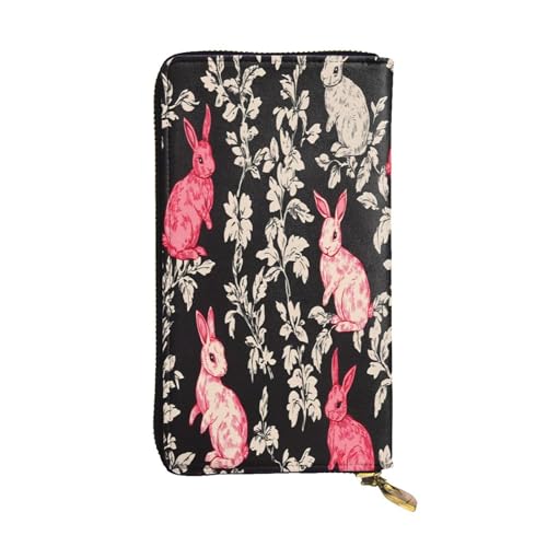 WZYWHJ Modische Damen Leder Lange Clutch Geldbörse mit mehreren Fächern und Reißverschluss Design Häschen Blumenmuster von WZYWHJ