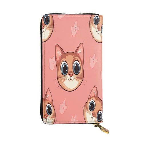WZYWHJ Modische Damen Leder Lange Clutch Geldbörse mit mehreren Fächern und Reißverschluss Design Katzenkopf Muster von WZYWHJ