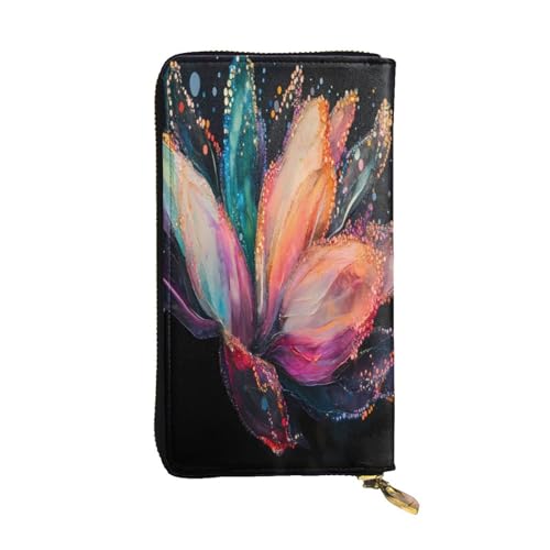 WZYWHJ Modische Damen Leder Lange Clutch Geldbörse mit mehreren Fächern und Reißverschluss Design Kristall Blumenmuster von WZYWHJ