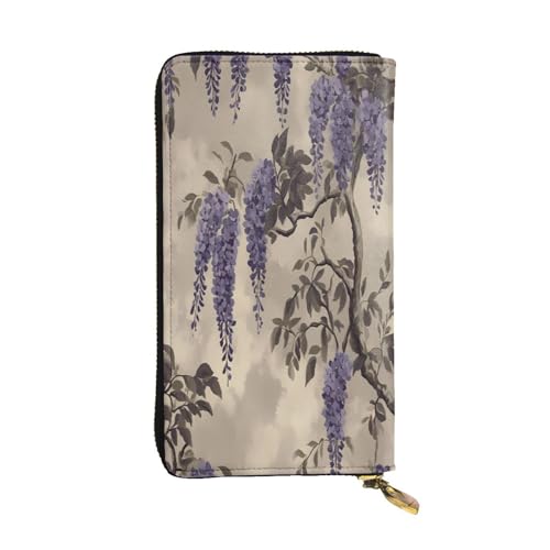 WZYWHJ Modische Damen Leder Lange Clutch Geldbörse mit mehreren Fächern und Reißverschluss Design Lila Ring Beauty Vine Muster von WZYWHJ