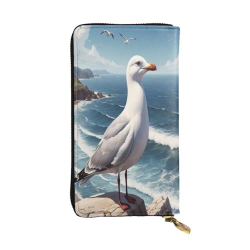 WZYWHJ Modische Damen Leder Lange Clutch Geldbörse mit mehreren Fächern und Reißverschluss Design Möwe Muster von WZYWHJ