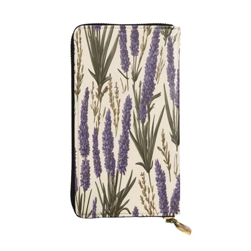 WZYWHJ Modische Damen Leder Lange Clutch Geldbörse mit mehreren Fächern und Reißverschluss Design Provenzalisches Lavendelmuster von WZYWHJ