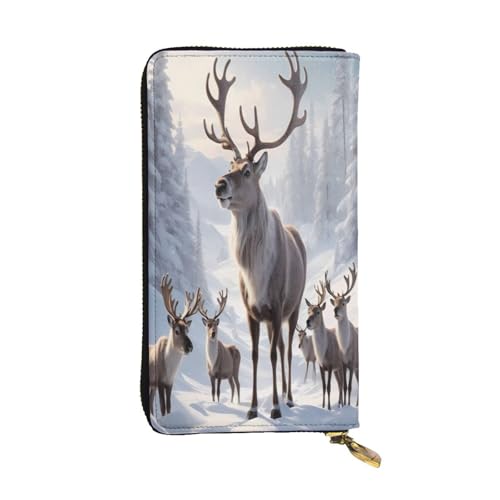 WZYWHJ Modische Damen Leder Lange Clutch Geldbörse mit mehreren Fächern und Reißverschluss Design Rentier Muster von WZYWHJ