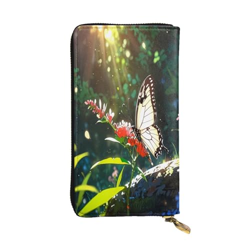 WZYWHJ Modische Damen Leder Lange Clutch Geldbörse mit mehreren Fächern und Reißverschluss Design Schmetterling sammeln Nektar Muster von WZYWHJ