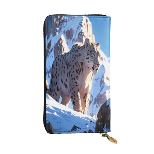 WZYWHJ Modische Damen Leder Lange Clutch Geldbörse mit mehreren Fächern und Reißverschluss Design Schneeleopard Muster von WZYWHJ