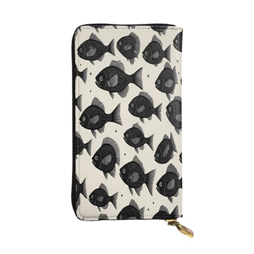 WZYWHJ Modische Damen Leder Lange Clutch Geldbörse mit mehreren Fächern und Reißverschluss Design Schwarz Fischmuster von WZYWHJ