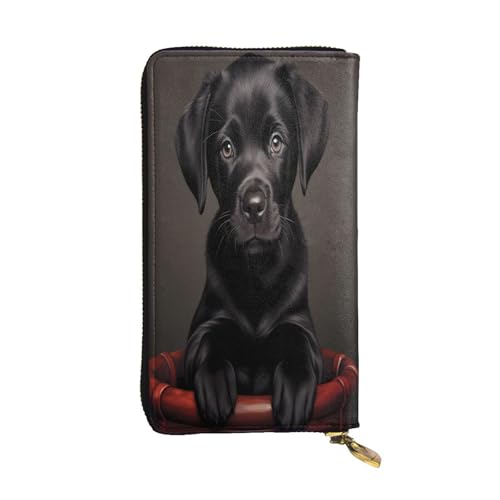 WZYWHJ Modische Damen Leder Lange Clutch Geldbörse mit mehreren Fächern und Reißverschluss Design Schwarz Welpenmuster von WZYWHJ