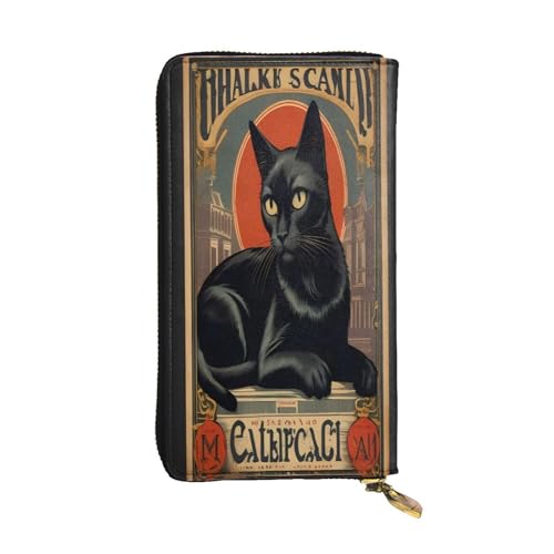 WZYWHJ Modische Damen Leder Lange Clutch Geldbörse mit mehreren Fächern und Reißverschluss Design Schwarze Katze Poster Muster von WZYWHJ