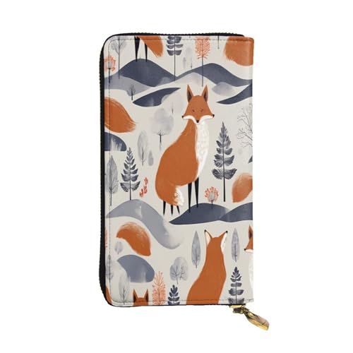 WZYWHJ Modische Damen Leder Lange Clutch Geldbörse mit mehreren Fächern und Reißverschluss Design Skandinavisches Fuchsmuster von WZYWHJ