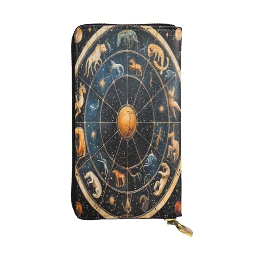 WZYWHJ Modische Damen Leder Lange Clutch Geldbörse mit mehreren Fächern und Reißverschluss Design Sternzeichen Symbole Muster von WZYWHJ